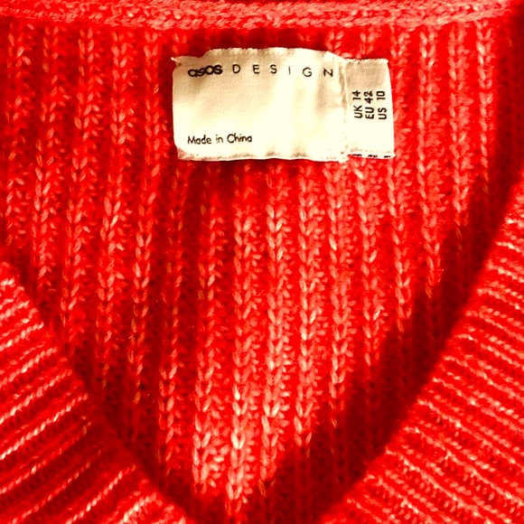 🆕 ASOS V-Neck Cozy Sweater with Balloon Sleeves in Red (NWOT) - Picture 6 of 7